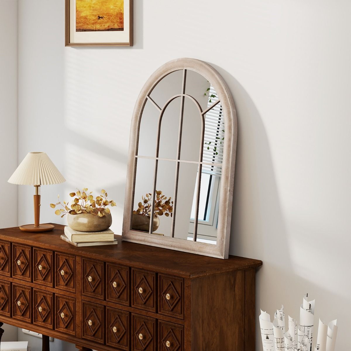 Coast Fensterrahmen-Spiegel – gebogener Wandspiegel – Metallrahmen – grau – 88 x 69,5 cm