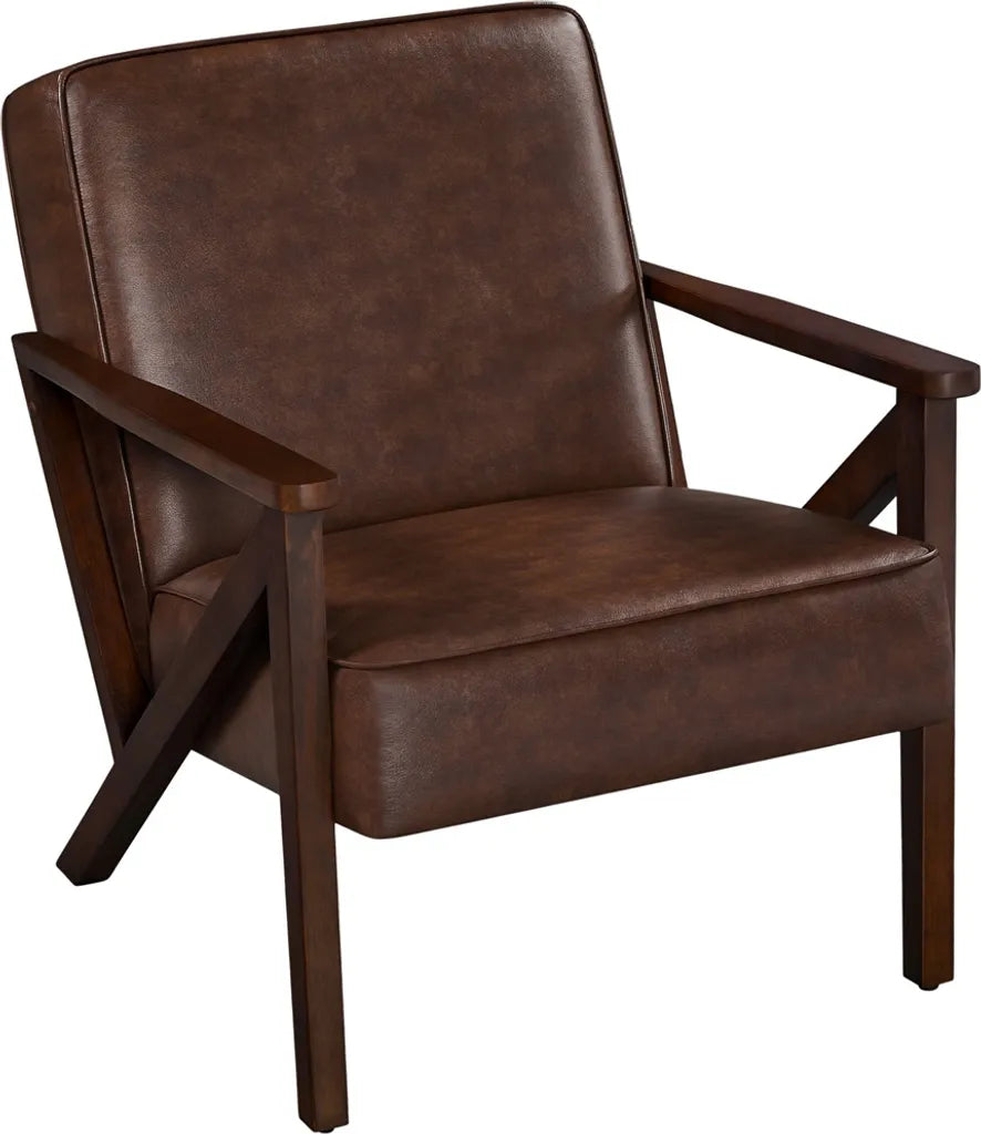 Yaheetech Vintage-Sessel aus Kunstleder mit Massivholzbeinen – Dunkelbraun – 78 x 67 x 79,5 cm