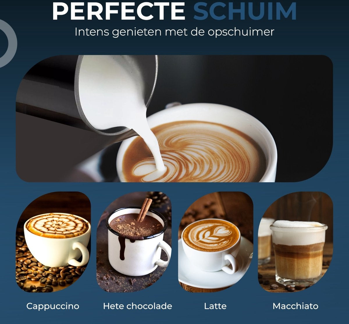KitchenApp Milchaufschäumer elektrisch - 350 ml - Schwarz