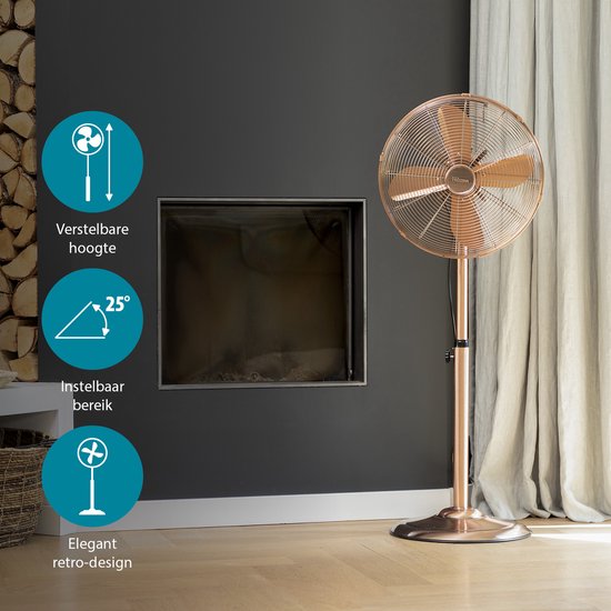 Tristar Retro Stativventilator 40 cm – 50 W – 3 Geschwindigkeitsstufen – 85° Schwenkbereich – Mit Höhenverstellung – Kupferfarben – VE-5971