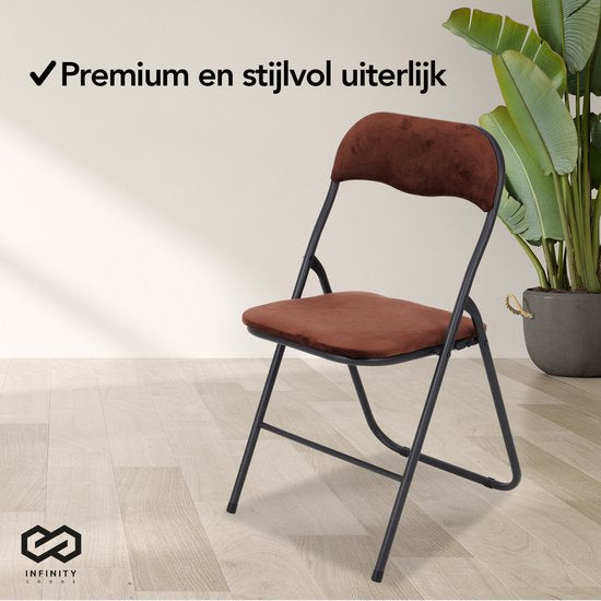 Infinity Goods Klapstoel - Vouwstoel - Fluweel - Eettafelstoel - Opklapbare Stoel - 43 x 47 x 80 CM - Stoel - Bruin