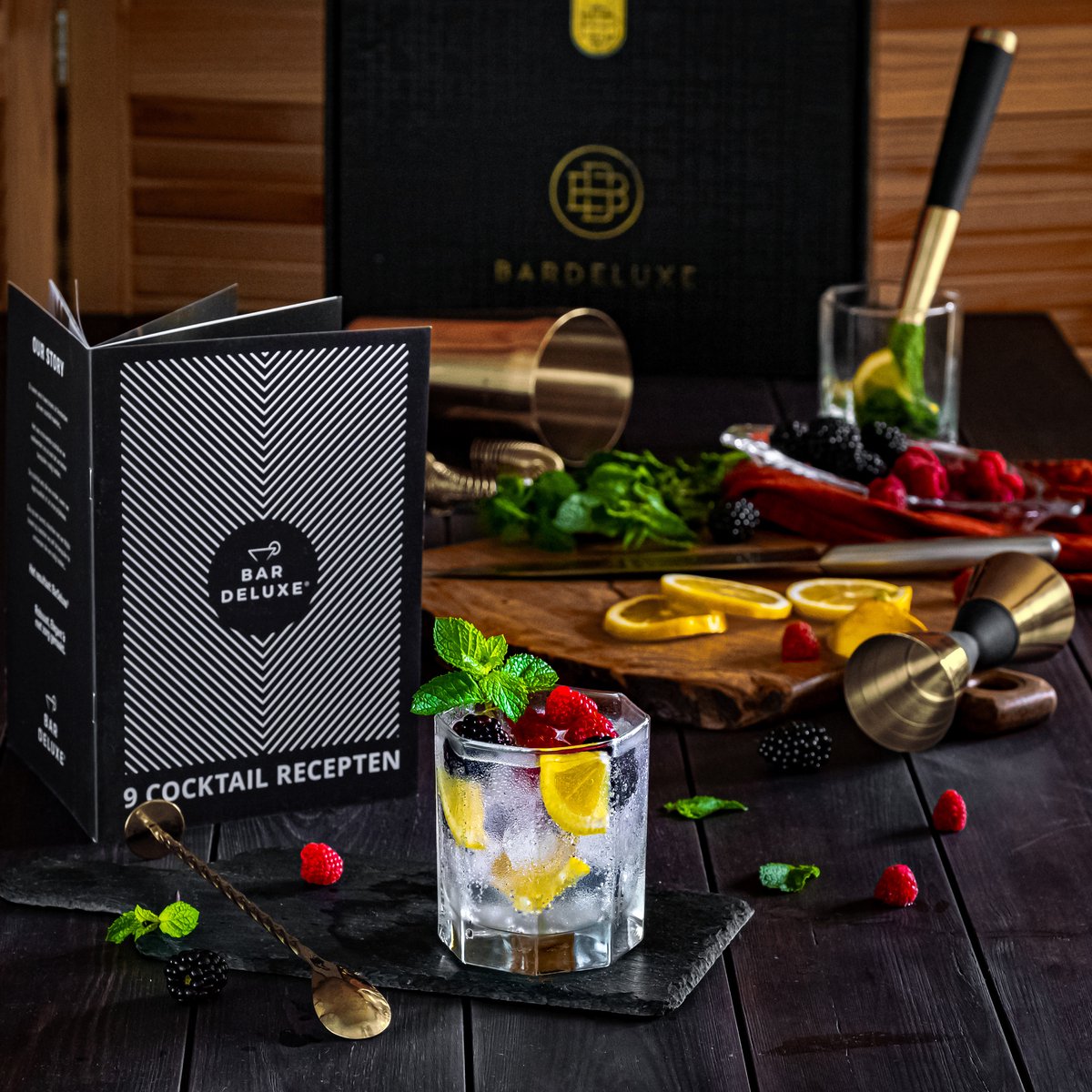 BarDeluxe Cocktail-Set Gold – 5-teilig – Edelstahl – Shaker 750 ml