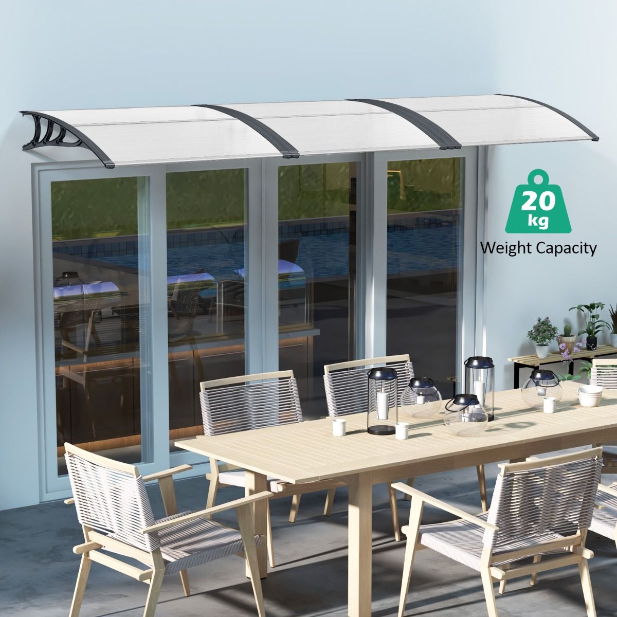 Coast Tür- und Fensterüberdachung – Witterungsbeständiges Polycarbonat – 122 x 99 cm – Grau und Silber