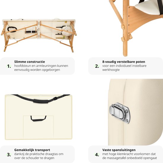 tectake - Mobile Massageliege Behandlungsliege - 3 Zonen - 5 cm dick - inkl. schwarzer Tragetasche - beige - 401465