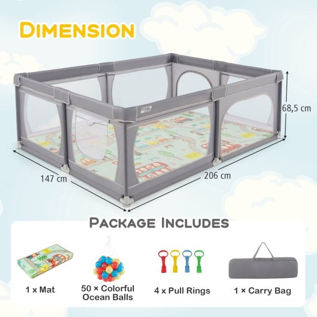 Coast Baby Laufstall mit 50 Bällen und 2 Türen - 206 x 147 cm - dunkelgrau