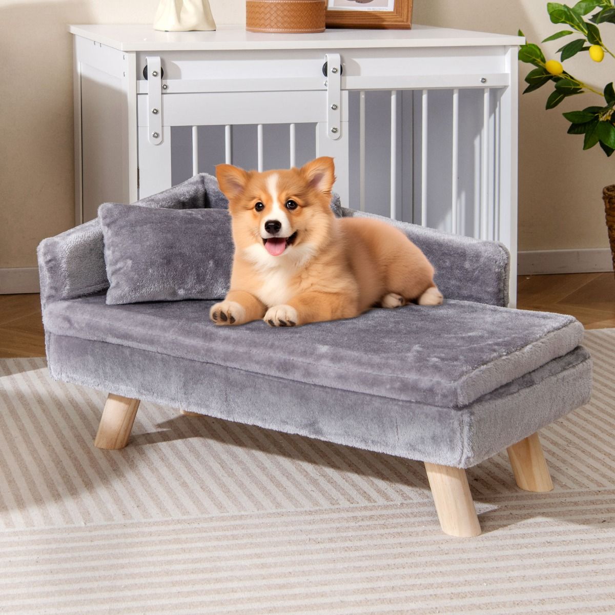 Coast Erhöhtes Haustierbett – Hundesofa mit abnehmbarem Kissen und Kopfkissen – Grau – 71 x 43 x 40 cm
