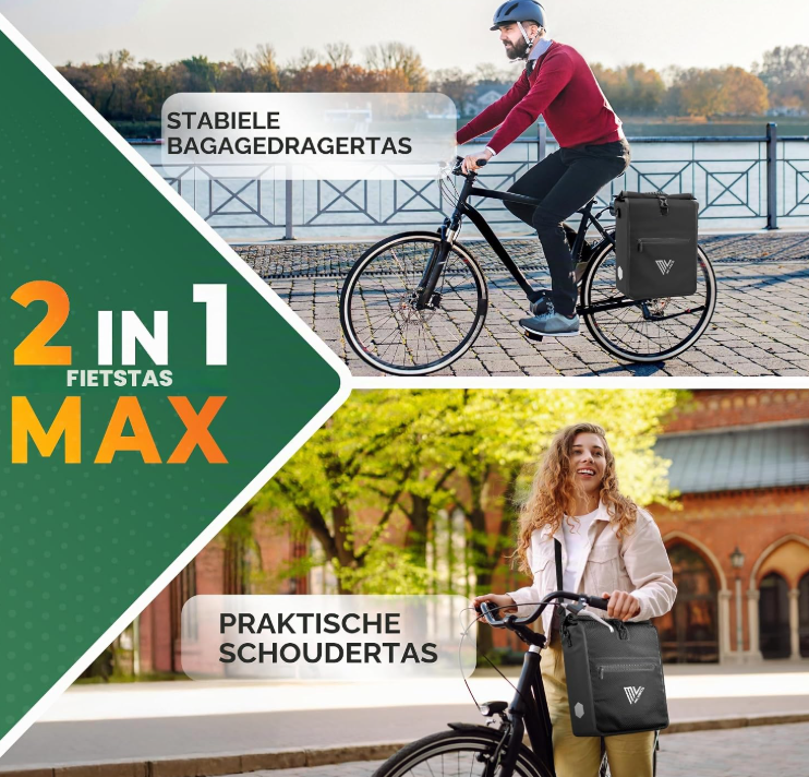 MIVELO 2-in-1-Fahrradtasche für den Gepäckträger – Schwarz Carbon – 25 Liter – Wasserdicht, Quick-Connect