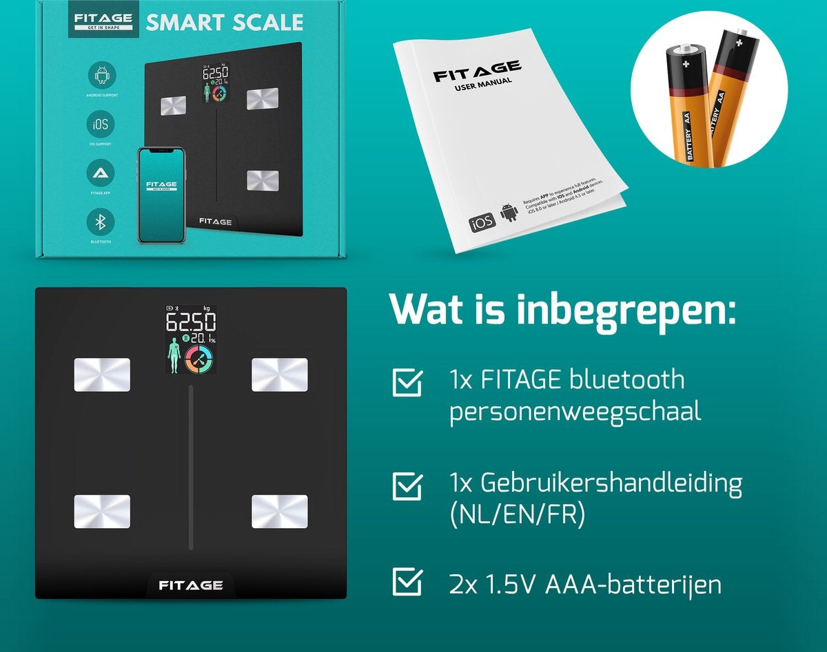 FITAGE LCD-Waage Personenwaage Digital - Intelligente Waage mit 17x Körperanalyse - Waagen - FITAGE App