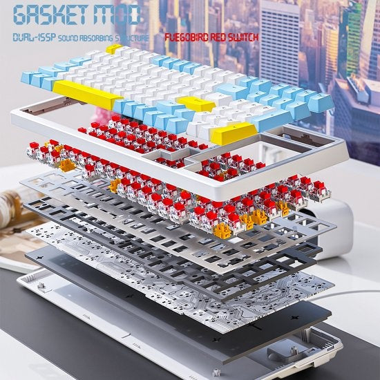 Fuegobird K3MAX Mechanische Gaming Tastatur - 100Tasten - Gasket Mod - Roter Schalter - QWERTY - Mechanische RGB Tastatur mit Hintergrundbeleuchtung - Lemon