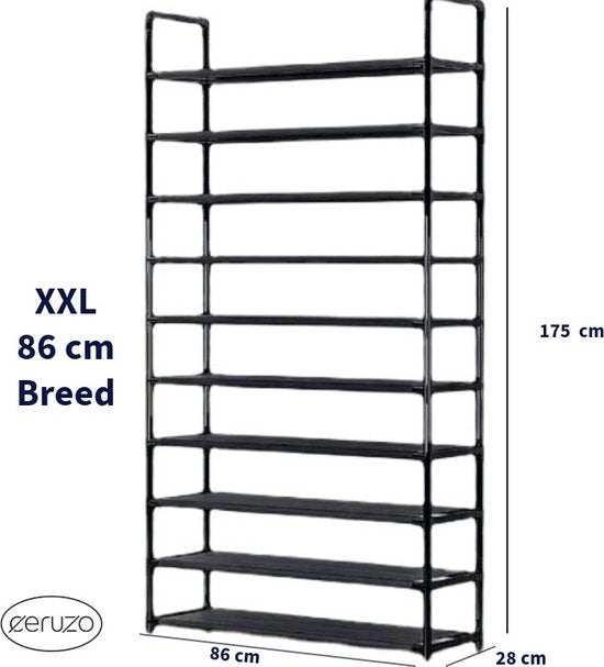 Schuhregal XXL - 10 Lagen - 86x28x175 cm - für 40 bis 50 Paar Schuhe