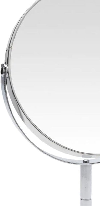 Schmink-Spiegel – silber – rund – doppelseitig – 14 x 26 cm – Kosmetikspiegel – Vergrößerungsspiegel