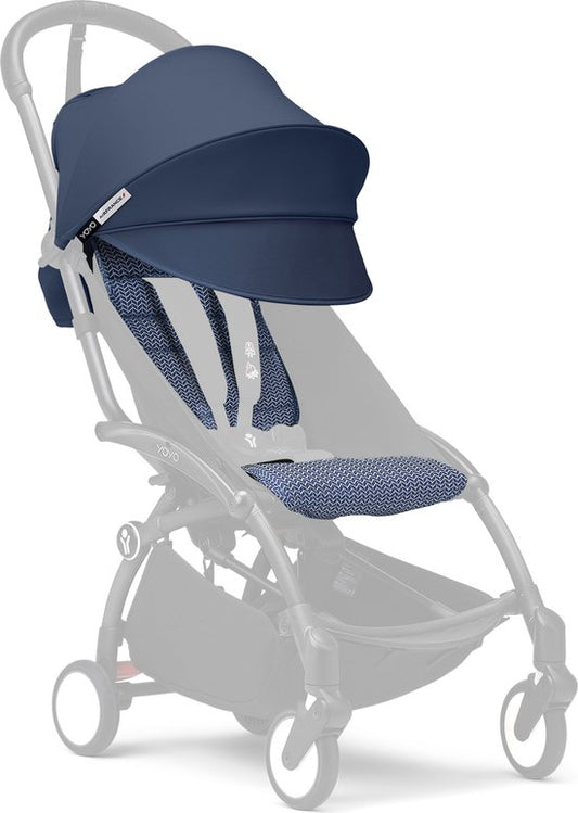 Stokke YOYO 6+ Farbpaket, Air France Blau – Textilien: Sitzkissen, ausziehbares Verdeck und Rückentasche mit Reißverschluss – Für den YOYO-Rahmen (separat erhältlich)