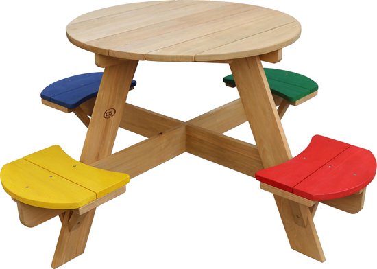 AXI Ufo Picknicktisch Rund für 4 Kinder in Regenbogenfarben - Picknicktisch aus Holz - 120x120x56cm