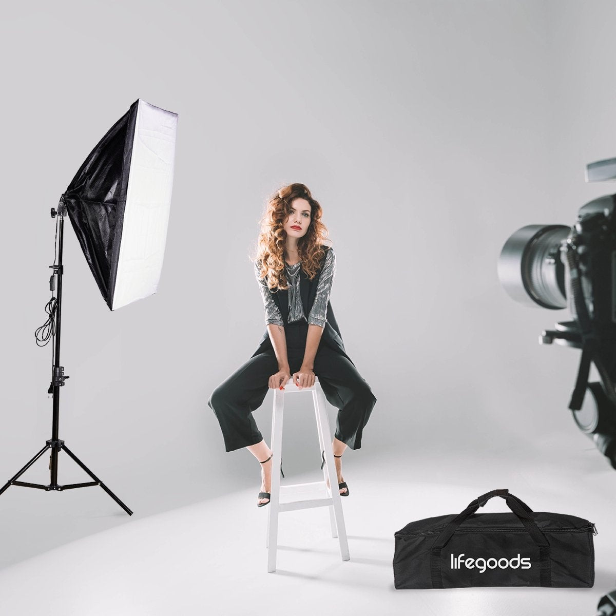 LifeGoods Softbox Studioleuchte - Komplettset mit Tragetasche - 50x70 cm - Schwarz