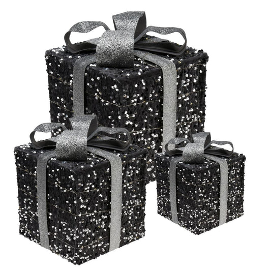 3 beleuchtete Geschenkboxen mit Led - Silber - 15cm, 20cm, 25cm