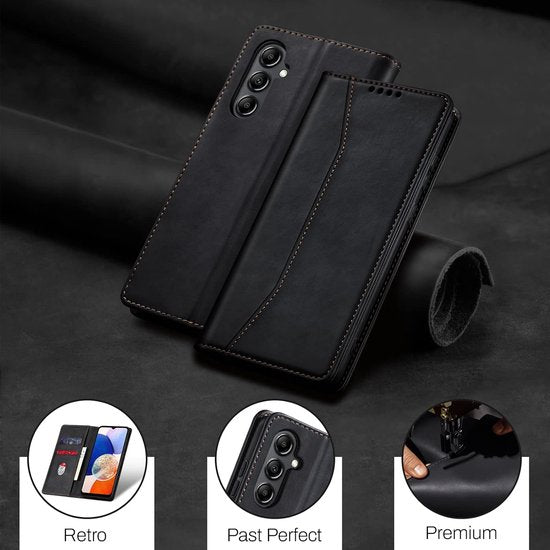 Podec Case mit Kartenhalter passend für Samsung Galaxy A14 Black Phone Case - Anti-Shock Bookcase Cover mit 1x Displayschutzfolie