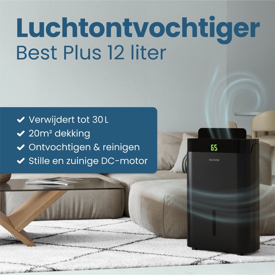 Auronic Luftentfeuchter und Luftreiniger - Better Plus Serie - Entfeuchtet 12L pro Tag - 5L Wassertank - Schlafzimmer, Badezimmer, Wohnzimmer und Büro - Feuchtigkeitsfresser für den Haushalt - Schwarz