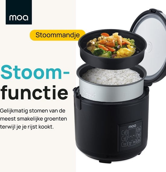 MOA Multikocher - 5L - 700W - Reiskocher - Multikocher - Dampfgarer - Langsamkocher - Schwarz - MC10DB
