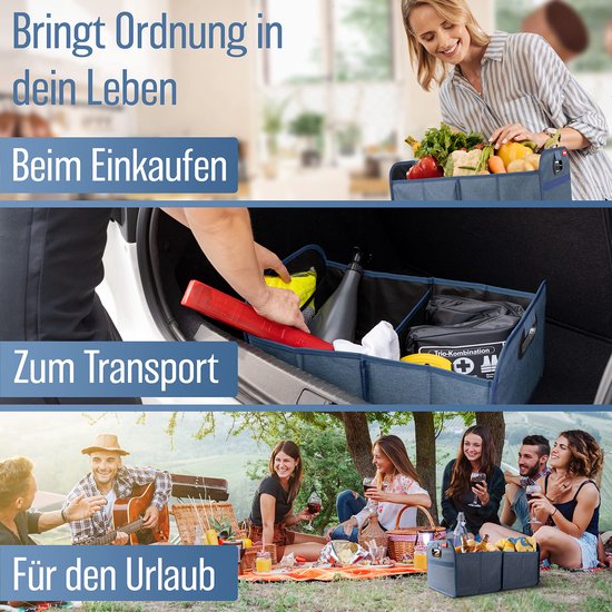 HELDENWERK Faltbare Kofferraumtasche mit rutschfestem Klettverschluss - Kofferraum-Organizer, Auto-Faltbox, Einkaufstasche - verstärkt und stabil