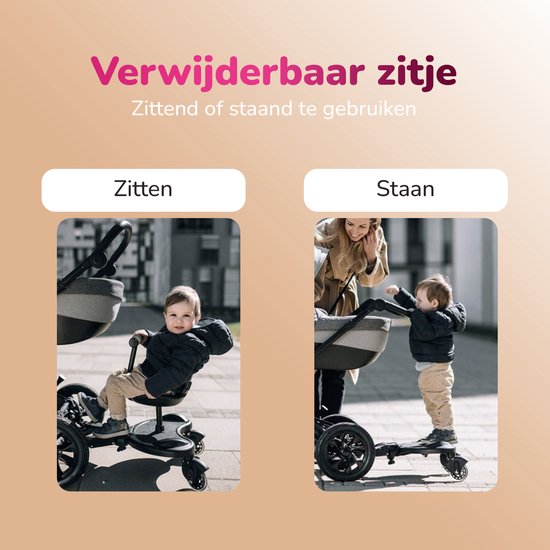 HeppieBabie Universal-Reitbrett Deluxe - mit Sitz - für Kinderwagen/Buggy - Buggy Board - mit Ebook