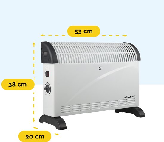 BRASQ Elektroherd mit Konvektor - Elektroherd - Kompakt und leise - Einstellbarer Thermostat 750/1250/2000 Watt - Heizung weiß - CH300