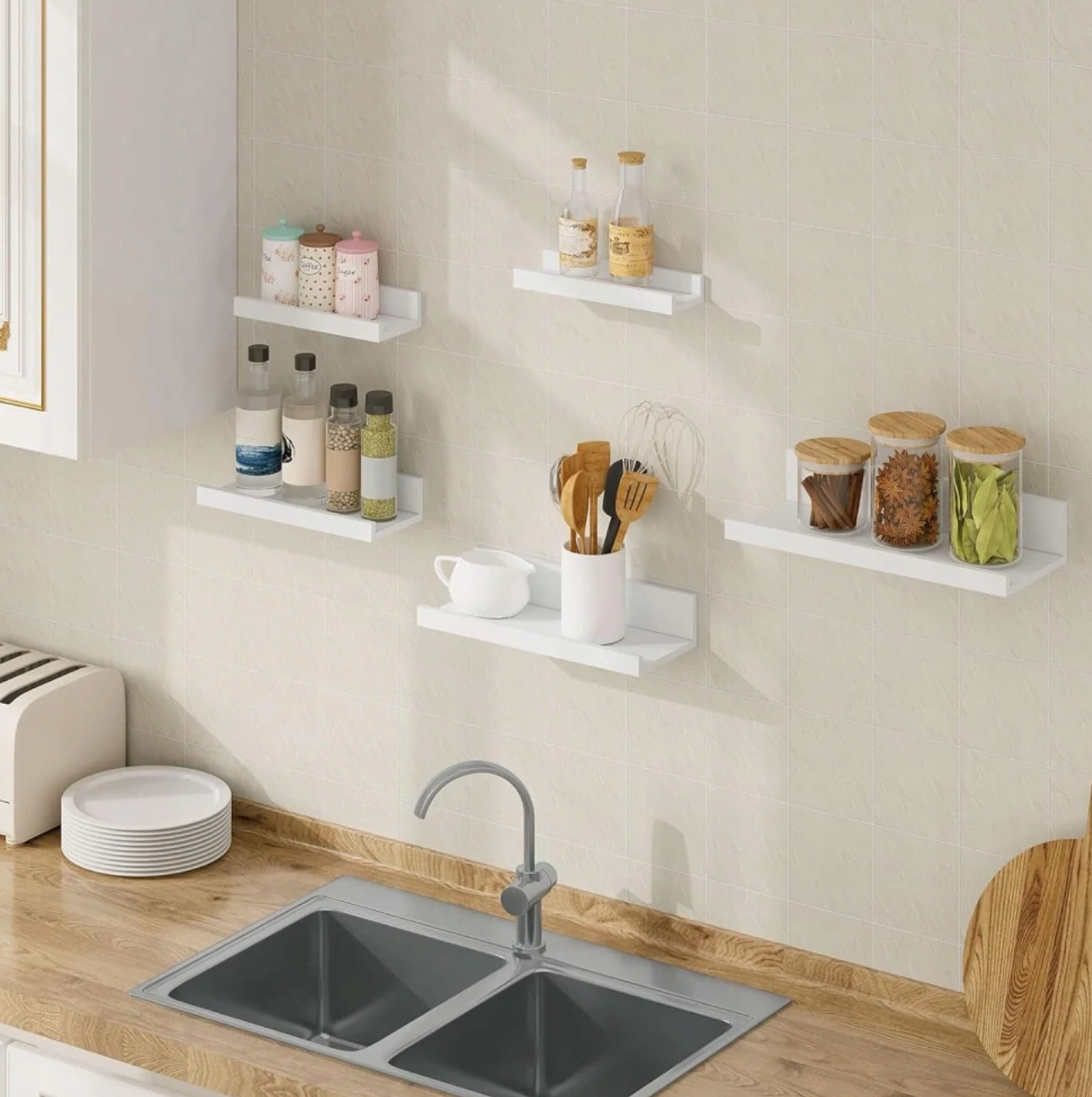 Eugad Wandregal-Set mit 5 Regalböden – Weißes MDF – 40 x 16 x 8 cm – Moderne Wandregale für Wohnzimmer, Schlafzimmer, Küche und Flur