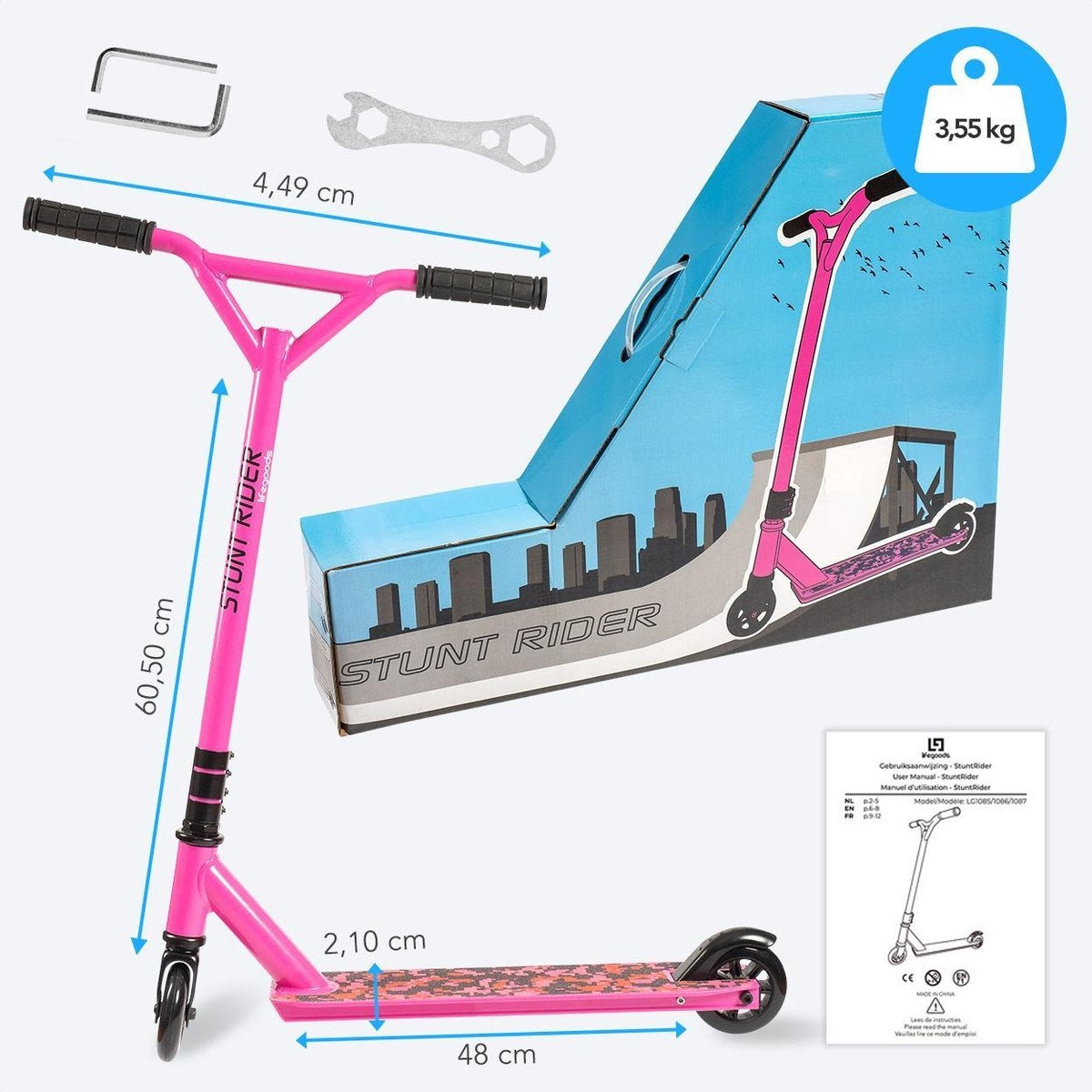 LifeGoods StuntRider - Stunt-Scooter - Stufe 8+ Jahre - 100mm Räder - Jungen/Mädchen - Pink