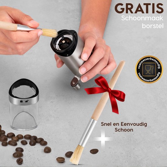 NOI Amsterdam - Manuelle Kaffeemühle - Kaffeemühle - Bohnenmühle mit verstellbaren Positionen inkl. Reinigungsbürste - Edelstahl - Keramikscheiben - Küchenzubehör - Kaffee - Kaffeebohnen