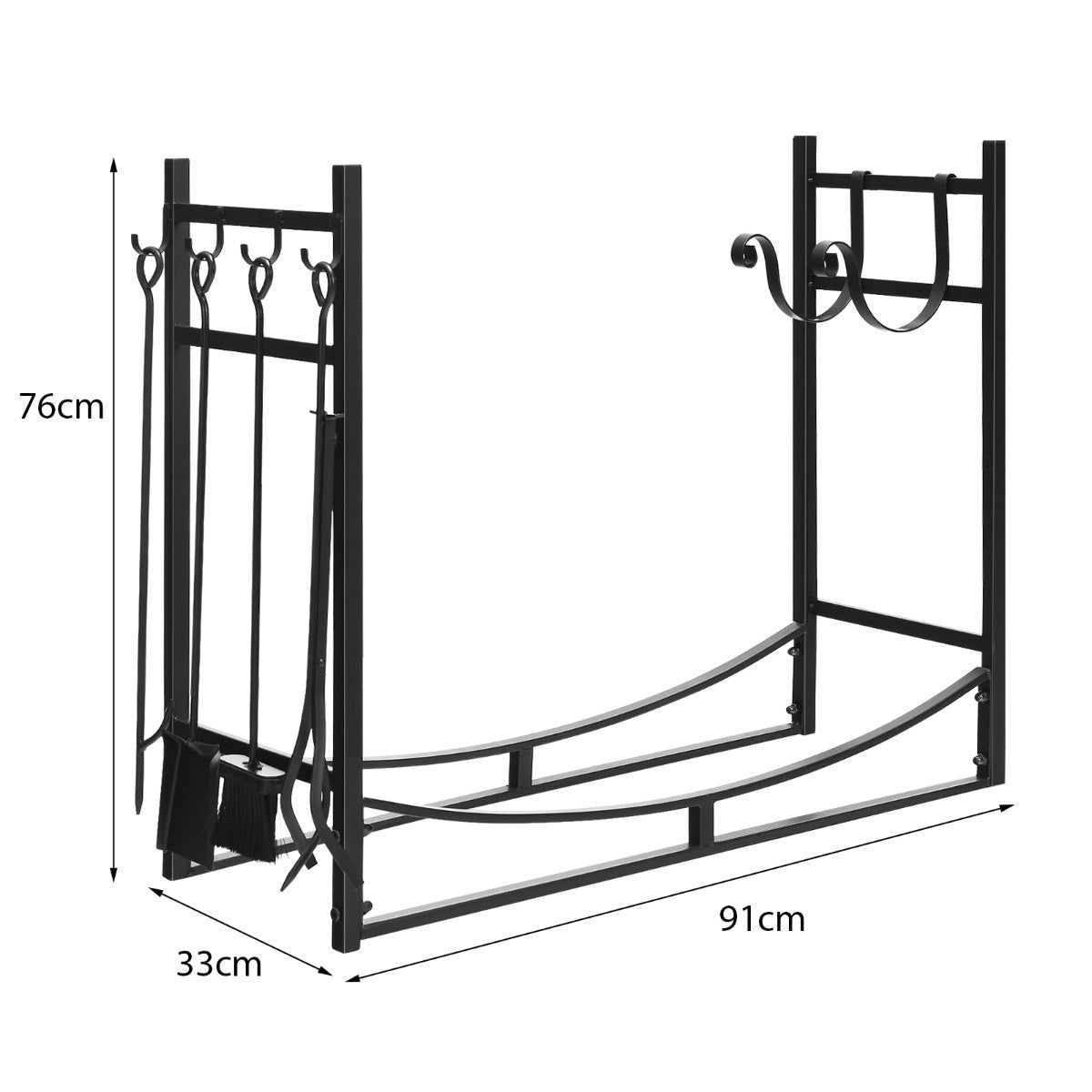 Coast Robustes Kaminholzregal & Werkzeugset mit Absage Holzbesitzer & Schaufel 91x33x76cm schwarz