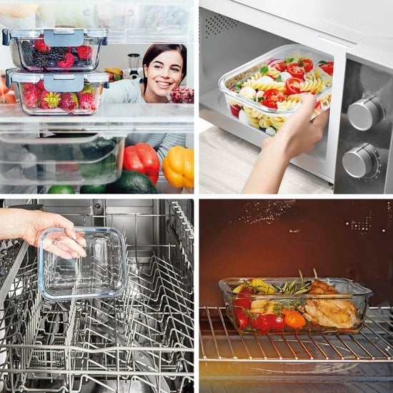 KitchenBrothers Meal Prep Trays - Frische-Schalen-Set - luftdicht - BPA-frei - 1L - Glas - 10 Stück