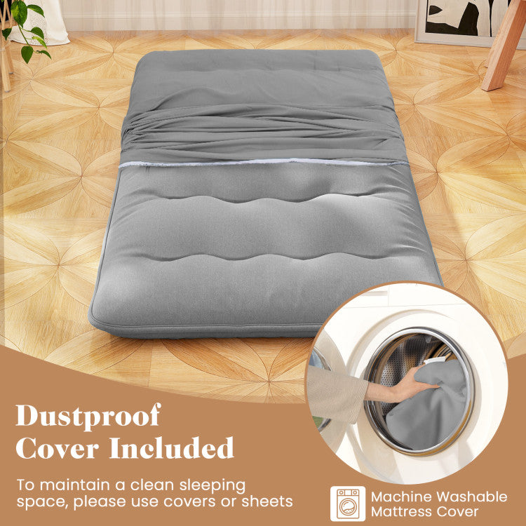 Bequeme Futonmatratze Twin Size 80" x 39" - Grau mit waschbarem Bezug und Tragetasche