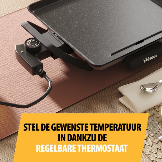Tristar Backplatte – BP-2666 – Gourmet, Grillplatte S 28 x 28 cm – für 2 Personen – 800 W – einstellbarer Thermostat – für den Campinggebrauch geeignet