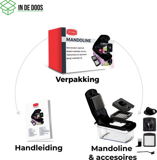 Stosh Mandoline - Gemüseschneider - Zwiebelschneider - Spiralschneider - 4 Stück - Schwarz - BPA frei