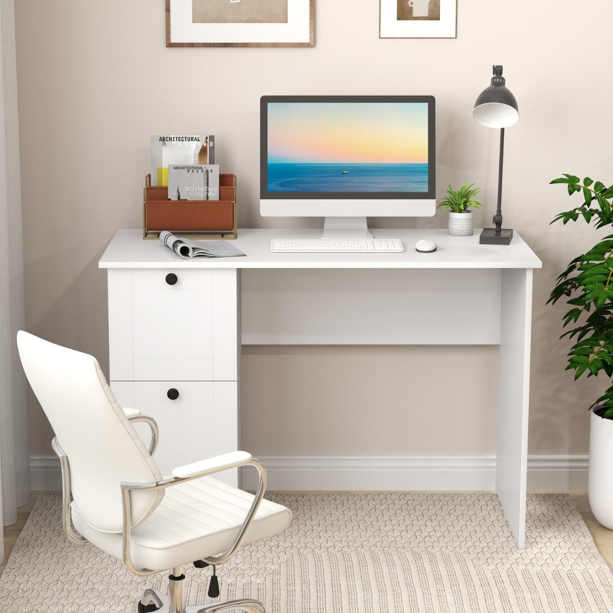 Coast Schreibtisch mit 2 Schubladen - Weiß - 109 x 50 x 75 cm - Moderner Kinderschreibtisch & Computertisch für Heim und Büro