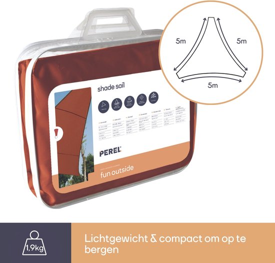 Perel Schattentuch, wasserabweisend, 5 x 5 x 5 m, 160 g/m², Polyester, Dreieck, terracotta