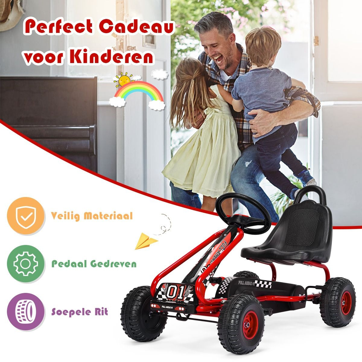 Gokart Go Cart mit Handbremse Troll-Auto 30kg Tretfahrzeug Tretfahrzeug 3-6 Jahre rot