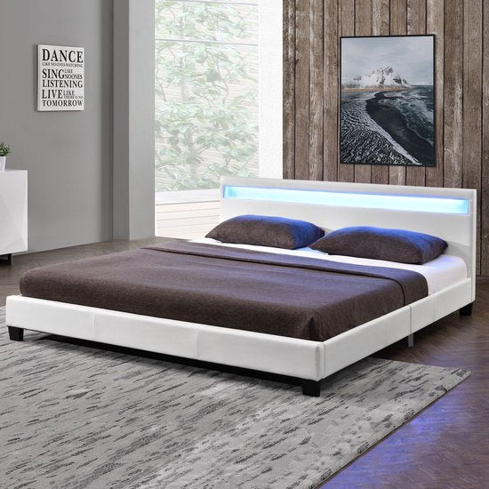 Polsterbett Paris - 140 x 200 cm - Weiß - LED-Beleuchtung
