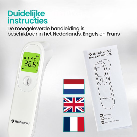 MostEssential Digitales Stirnthermometer – Temperaturmessgerät – Fieberthermometer für Erwachsene, Kinder und Babys – Berührungslos – HW05