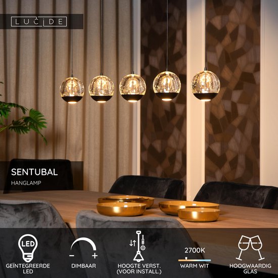 Lucide SENTUBAL – Hängeleuchte – LED, dimmbar – 5 × 5,3 W, 2700 K – Schwarz