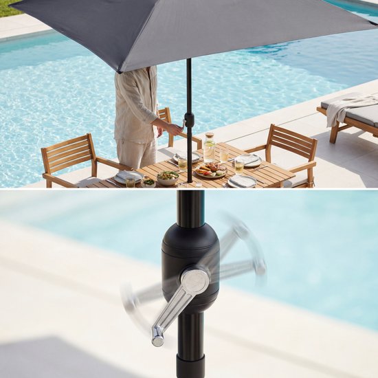 Tristar Stabsonnenschirm – quadratisch – 200 x 200 cm – Balkon & Garten – neigbar – inkl. Schutzhülle – PA-7901 – Dunkelgrau