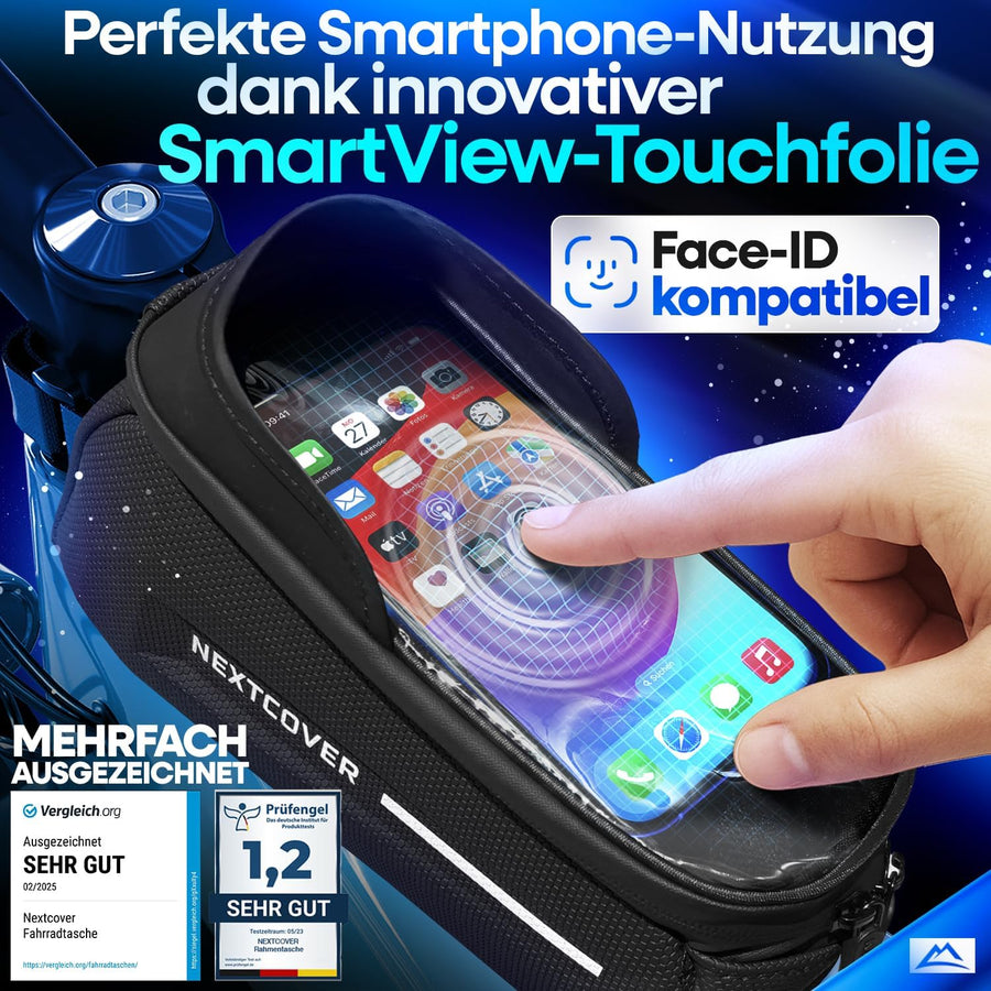 Nextcover Fahrradrahmen-Tasche 24 x 10,5 x 15 cm – Handytasche – Touchscreen – Wasserdicht