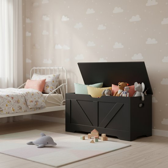 VDD - Aufbewahrungsbox - Aufbewahrungsbox Holz - Aufbewahrungsbox - Spielzeugbox - Deckenbox - Aufbewahrungsbox für drinnen - schwarz - groß - 100 x 40 x 46 cm
