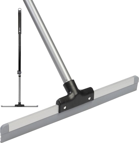 CLEANLY Bodenwischer mit Griff Teleskop 113-142 cm - Badezimmer-Bodenwischer mit Gummiwischer - Wasserwischer - Duschwischer - Breite 43,5 cm - Schwarz, Grau