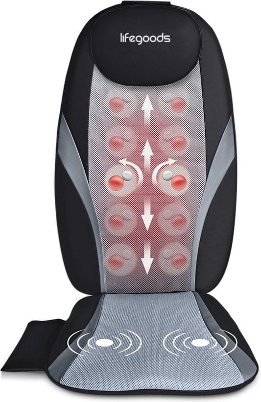 LifeGoods - Massage-Auflage mit Wärmefunktion & Fernbedienung - Shiatsu - Schwarz