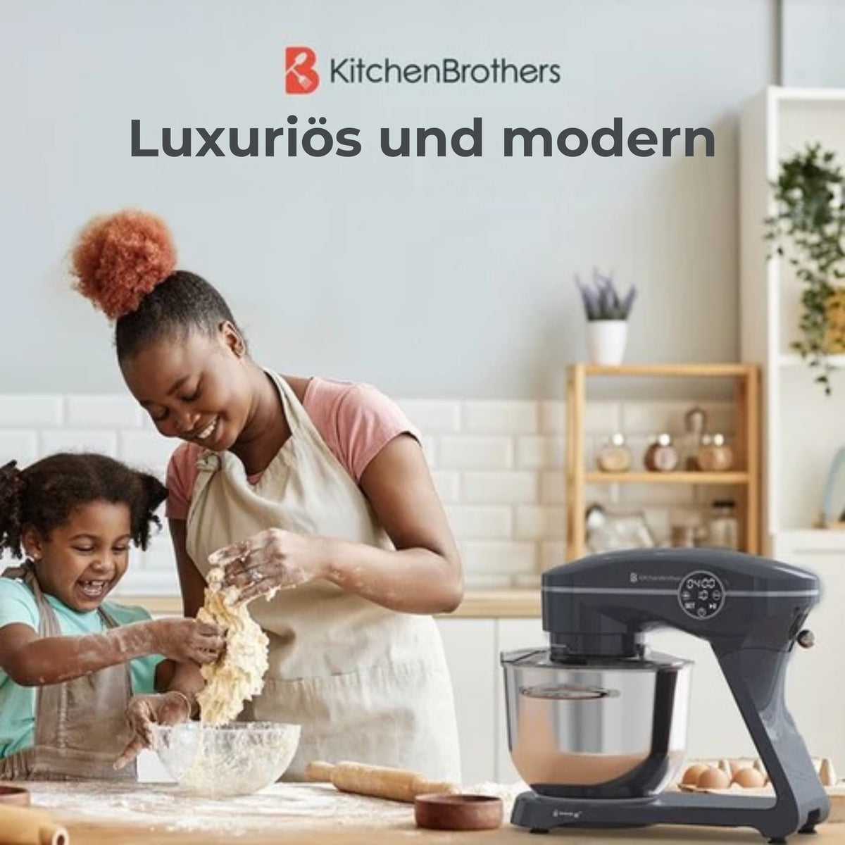 KitchenBrothers Küchenmaschine - Touch Display und Timer - Küchenroboter - 6L - 1800W - Aluminium - Anthrazit