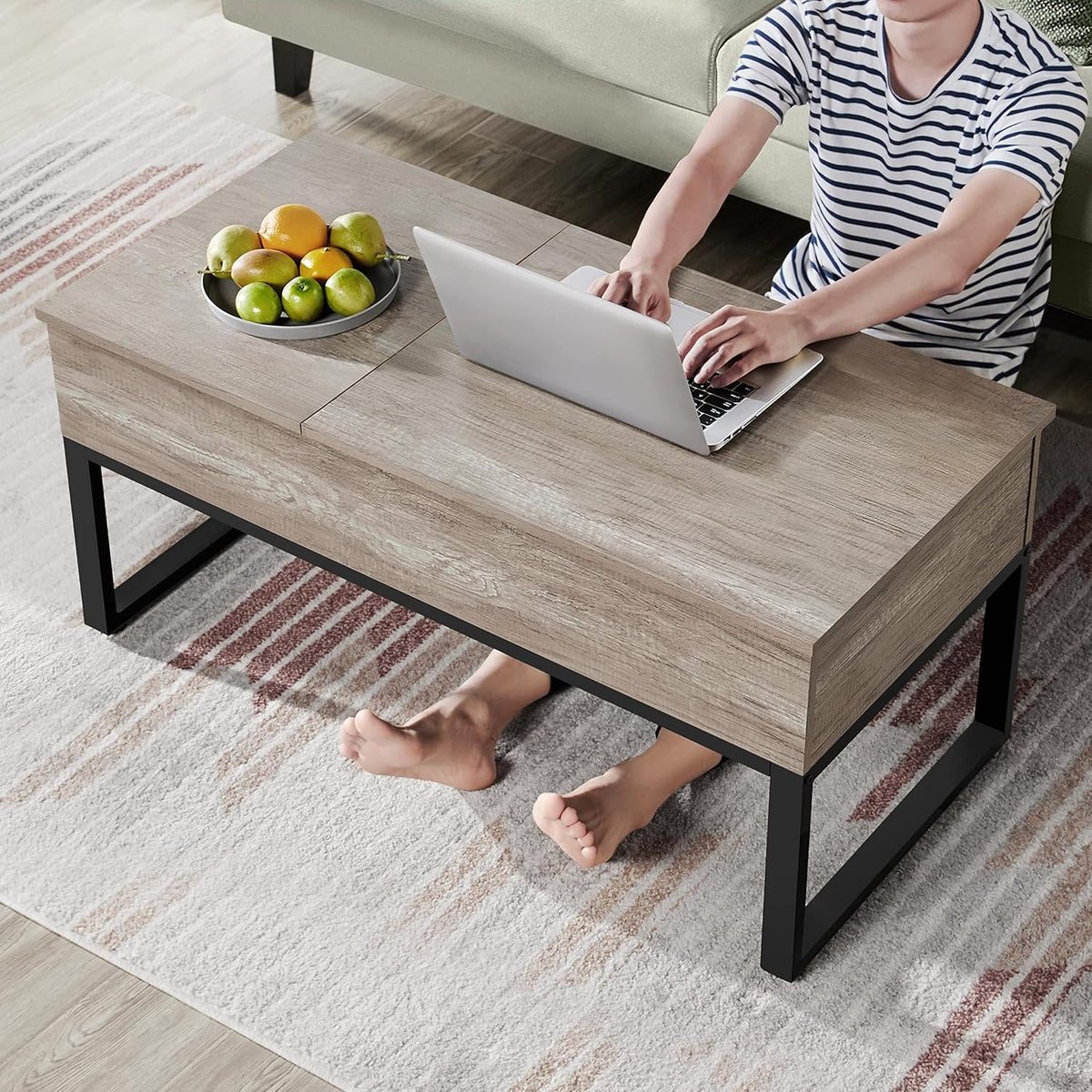 Yaheetech Couchtisch mit hochklappbarer Platte und verstecktem Stauraum – 105 x 50 x 61 cm – Grau