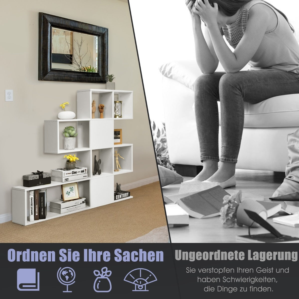 Coast Moderner 5-stöckiger Raumteiler im Guide-Stil aus Holz für Bücher 120 x 19,5 x 109 cm weiß