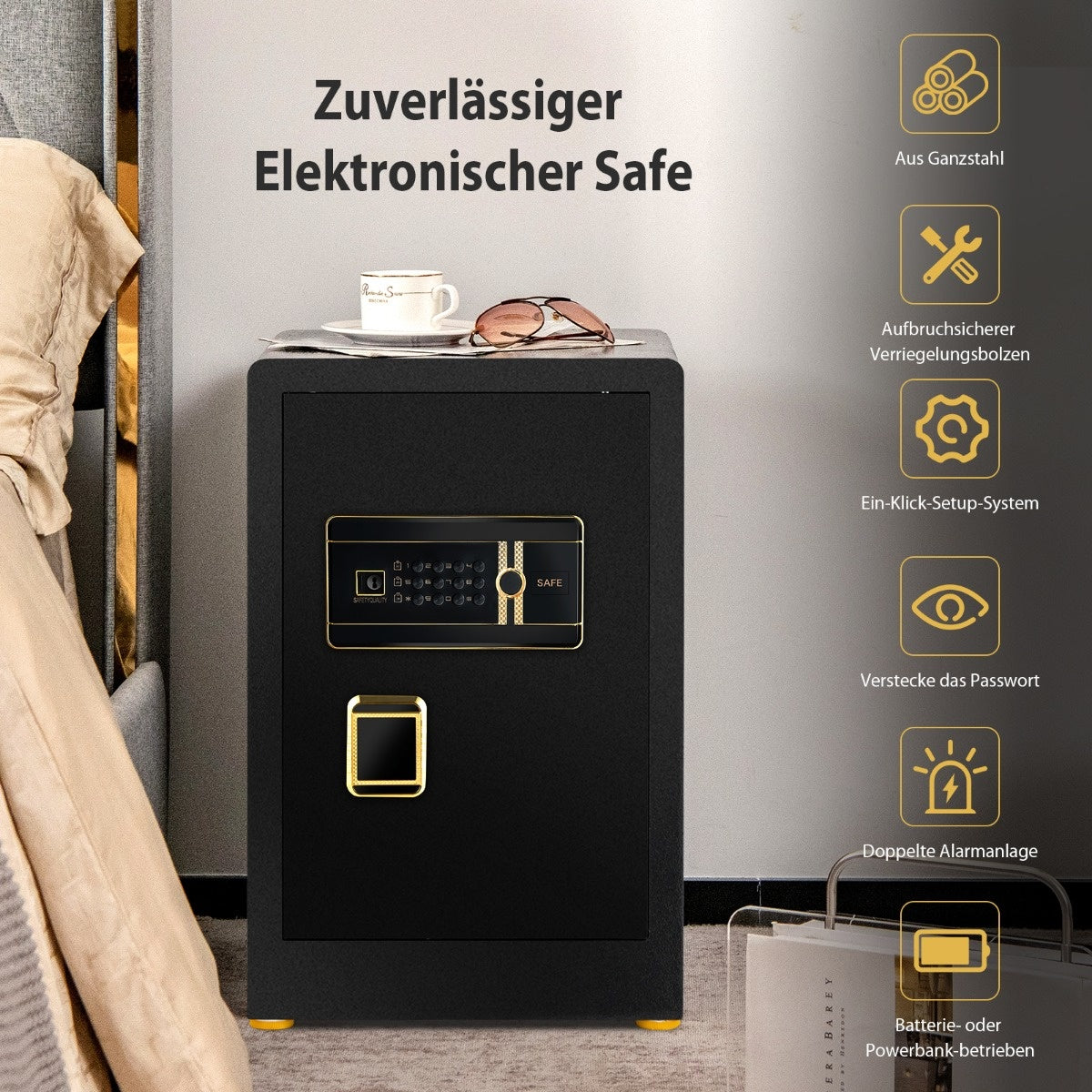 Coast Safe Tresor 42,5 L Schranktresor Stahl-Heimsafe mit digitalem Tastenfeld und Schlüsselschloss
