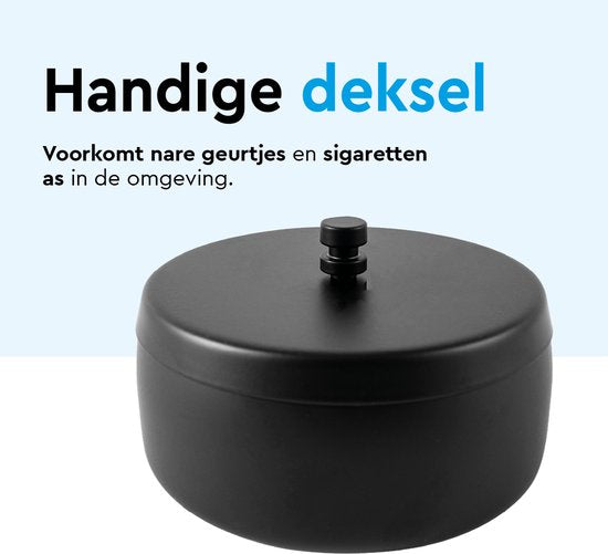 BRASQ Tischaschenbecher Schwarz mit Deckel - Edelstahl - 1 Liter Fassungsvermögen - Aschenbecher für den Innen- und Außenbereich