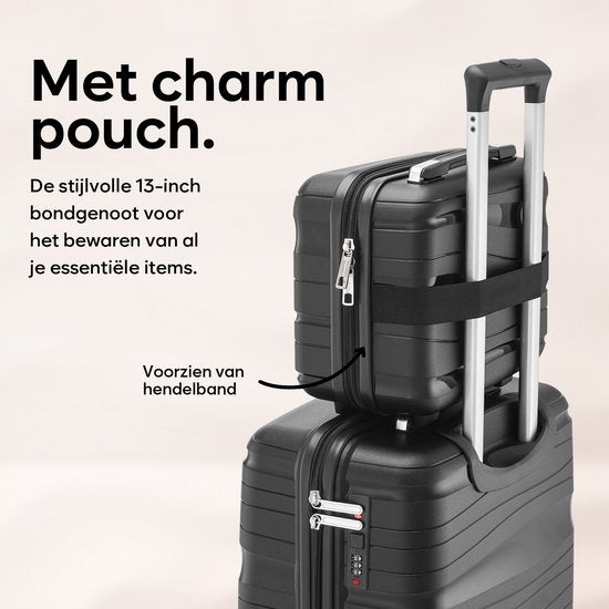 SKYCASES Travelin' Charm Handgepäck Koffer - 40L - Zahlenschloss - 35x21x54 cm - Leicht & Langlebig - Inklusive gratis Tasche - Schwarz V2